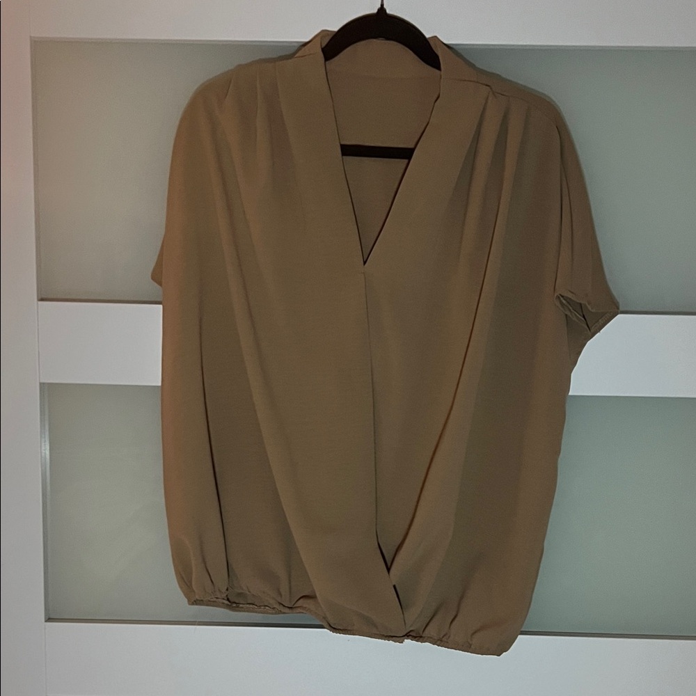 SHEIN Tan Blouse with V-Neck